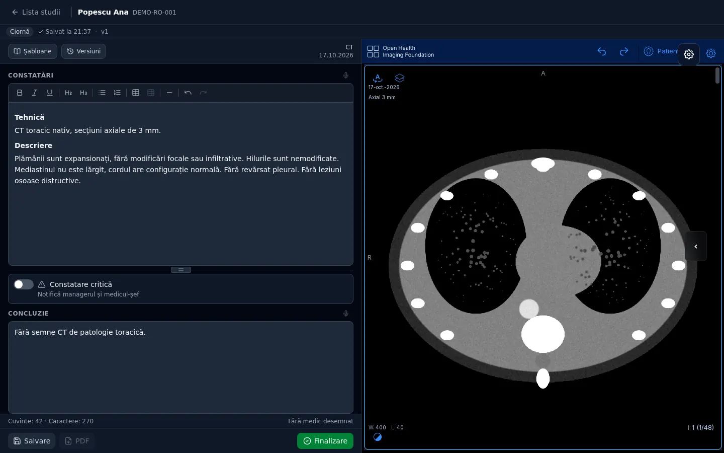 Editorul de raport ClearScan (date demonstrative)