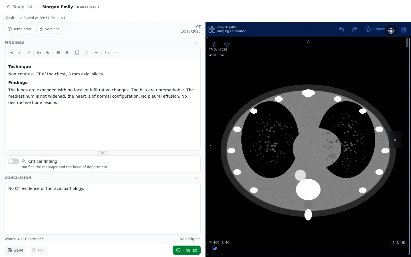 ClearScan report editor (demo data)